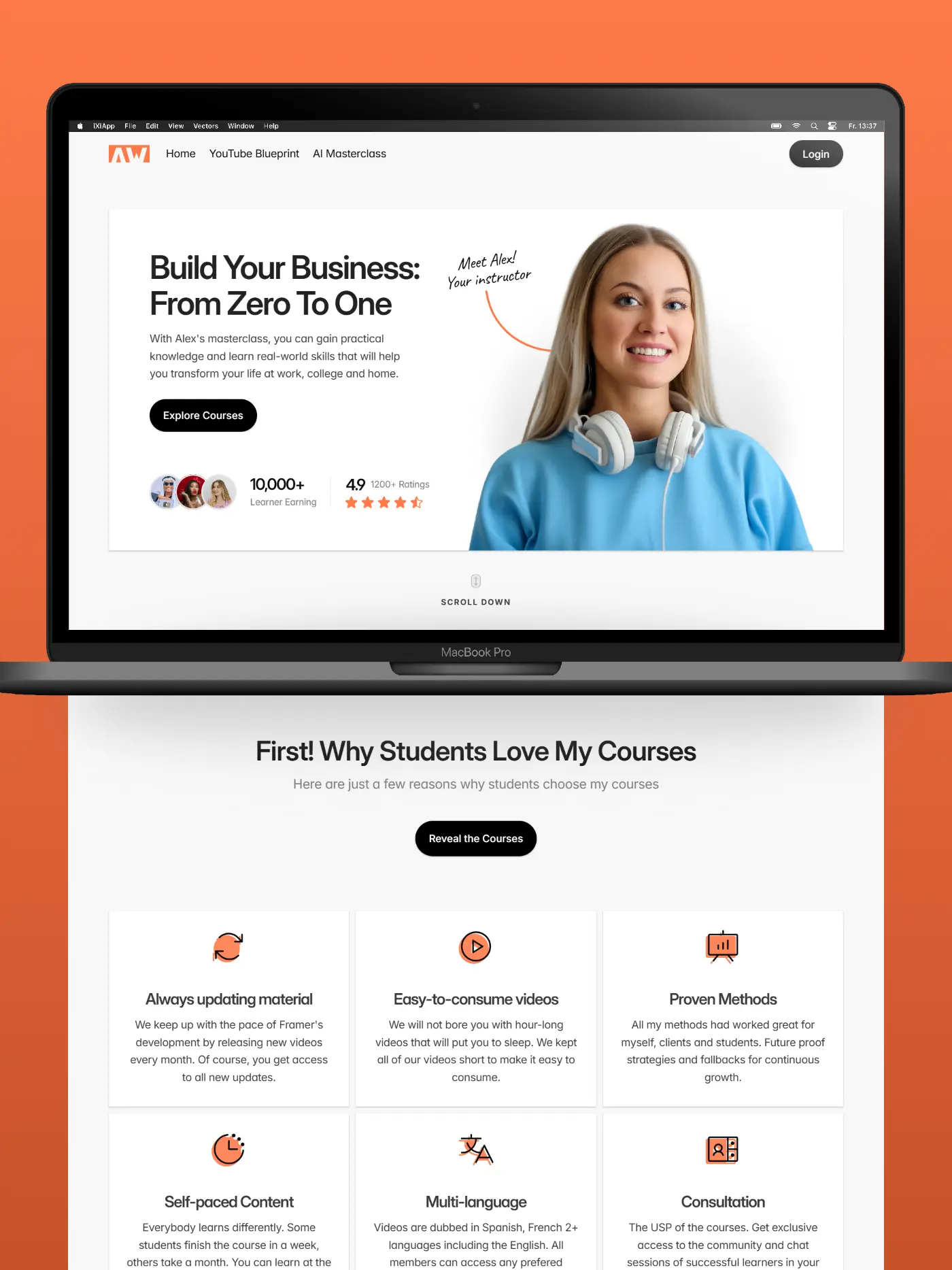 lander page mockup for alex wilson project